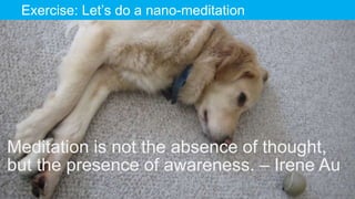The Designer Is Present ‹#› Portigal
Click to edit Master title styleExercise: Let’s do a nano-meditation
Meditation is not the absence of thought,
but the presence of awareness. – Irene Au
 