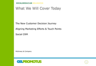 What We Will Cover Today

The New Customer Decision Journey
Aligning Marketing Efforts & Touch Points
Social CRM

McKinsey...