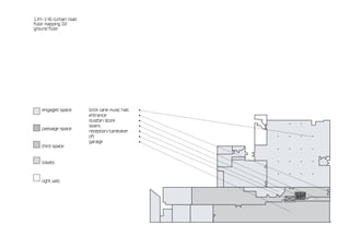 134-146 curtain road
floor mapping 02
ground floor




   engaged space       brick lane music hall   •
                       entrance                •
                       dustbin store           •
                       stairs                  •
   passage space
                       reception/caretaker     •
                       lift                    •
                       garage                  •
   third space


   toilets



   light well
 