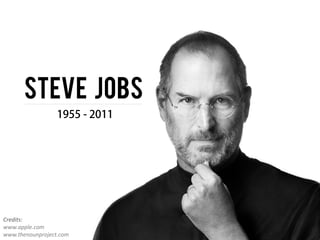 Steve Jobs
1955 - 2011
Credits:
www.apple.com
www.thenounproject.com
 