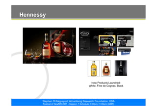 ©2011. The ARF. All rights reserved
Stephen D Rappaport, Advertising Research Foundation, USA
Festival of NewMR 2011 - Session 7 Schedule: 9:00pm-11:00pm (GMT)
Hennessy
New Products Launched:
White, Fine de Cognac, Black
 