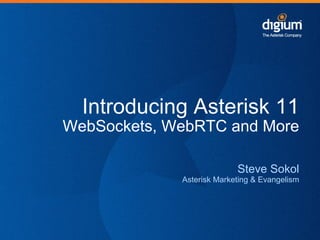 Introducing Asterisk 11
WebSockets, WebRTC and More
Steve Sokol
Asterisk Marketing & Evangelism
 