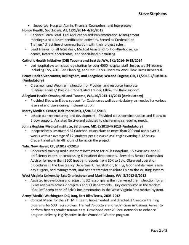 sample health professional resume
