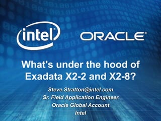 What's under the hood of
Exadata X2-2 and X2-8?
      Steve.Stratton@intel.com
    Sr. Field Application Engineer
        Oracle Global Account
                 Intel
 