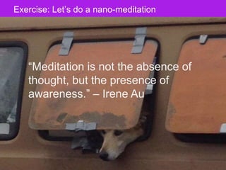The Designer Is Present ‹#› Portigal
Click to edit Master title styleExercise: Let’s do a nano-meditation
“Meditation is n...