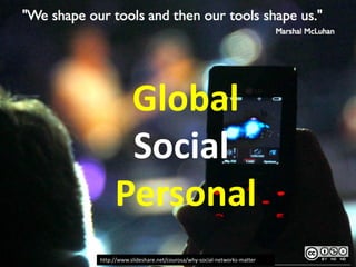 http://www.slideshare.net/courosa/why-social-networks-matter
Global
Social
Personal
 