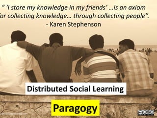 //bradley.chattablogs.com
“ ‘I store my knowledge in my friends’ …is an axiom
for collecting knowledge… through collecting people”.
- Karen Stephenson
Distributed Social Learning
Paragogy
 