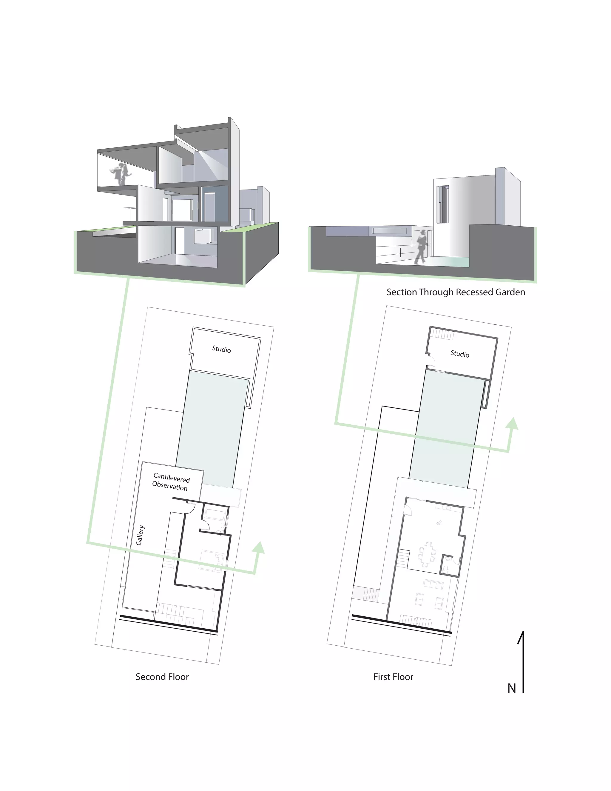 Section Through Recessed Garden




                         Studio
                                                   Studio




          Cantilev
                  ere
          Observa d
                  tion
Gallery




Second Floor                      First Floor
                                                               N
 