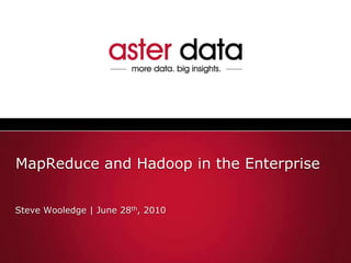 MapReduce and Hadoop in the Enterprise Steve Wooledge | June 28th, 2010 