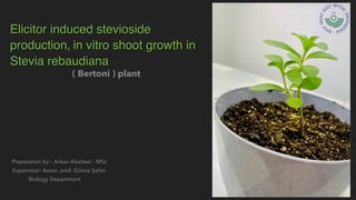 1
Elicitor induced stevioside
production, in vitro shoot growth in
Stevia rebaudiana
( Bertoni ) plant
Preparation by : Arkan Alsafawi - MSc
Biology Department
Supervisor: Assoc. prof. Günce Şahin
 