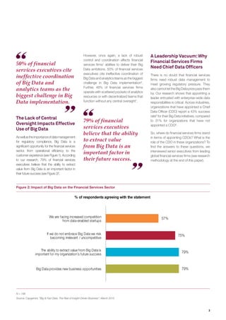 3
50% of financial
services executives cite
ineffective coordination
of Big Data and
analytics teams as the
biggest challe...