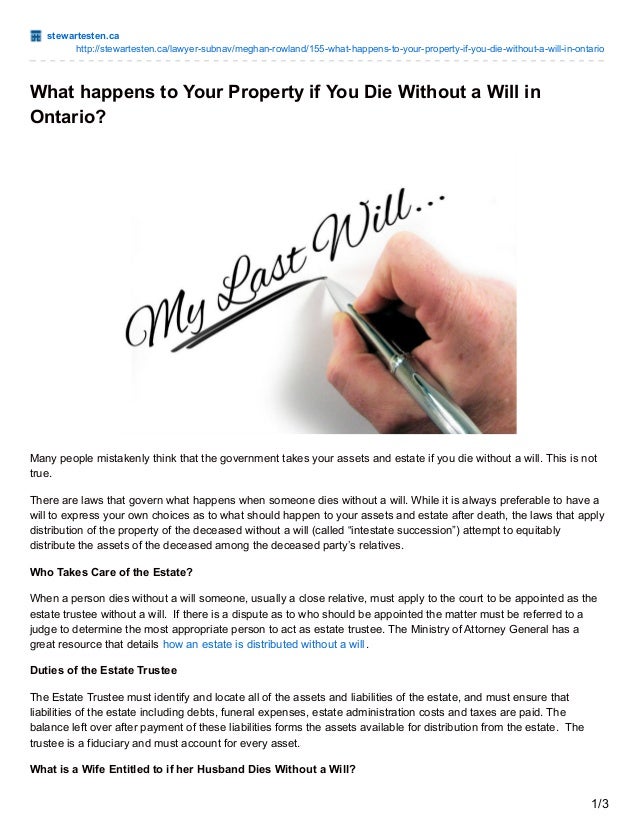 What Happens To Your Property If You Die Without A Will In Ontario
