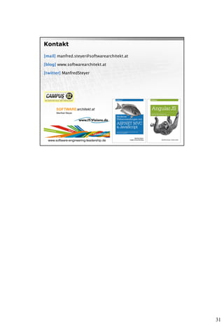 31
[mail] manfred.steyer@softwarearchitekt.at
[blog] www.softwarearchitekt.at
[twitter] ManfredSteyer
Kontakt
www.software-engineering-leadership.de
 