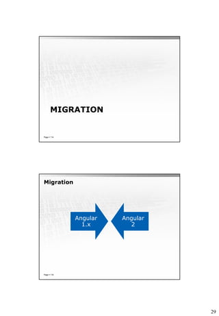 29
MIGRATION
Page  114
Migration
Page  116
Angular
1.x
Angular
2
 