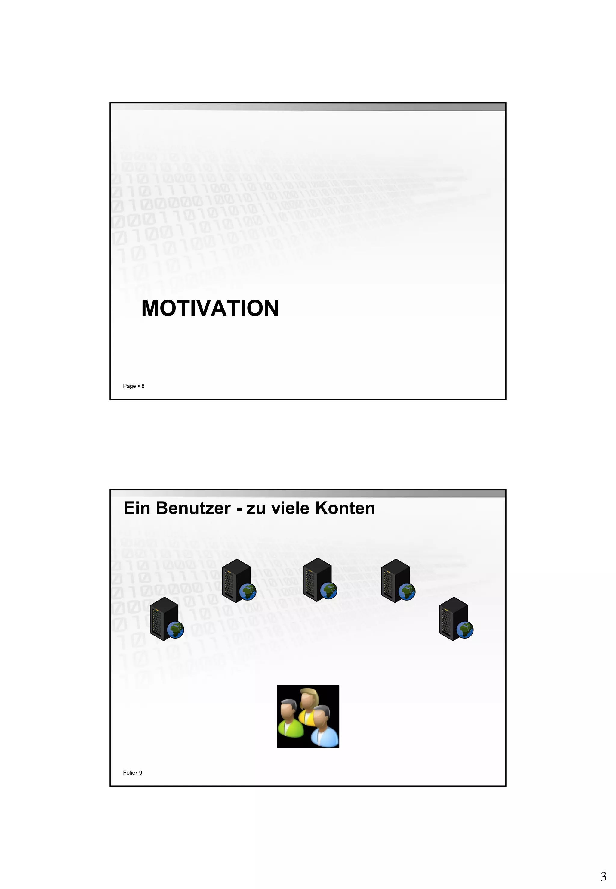 3
MOTIVATION
Page  8
Ein Benutzer - zu viele Konten
Folie 9
 
