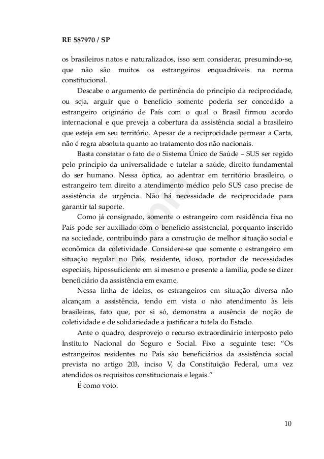 STF - Estrangeiro residente no país tem direito à 