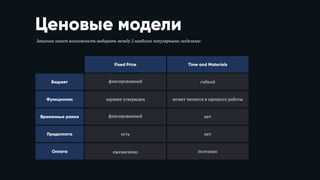 Ценовые модели
Заказчик имеет возможность выбирать между 2 наиболее популярными моделями:
 