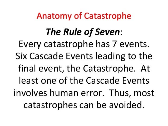 The Rule of Seven:
Every catastrophe has 7 events.
Six Cascade Events leading to the
final event, the Catastrophe. At
leas...