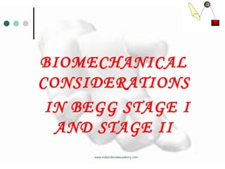 BIOMECHANICAL
CONSIDERATIONS
IN BEGG STAGE I
AND STAGE II
www.indiandentalacademy.com
 