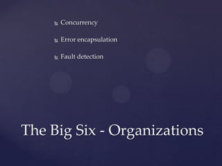V 1.0 © Ubiquiti Networks, Inc. All Rights Reserved
Erlang – because s**t happens
The Big Six - Systems
Concurrency
Fault detection
Fault Identification
Error Encapsulation
Code upgrade
Stable Storage
 
