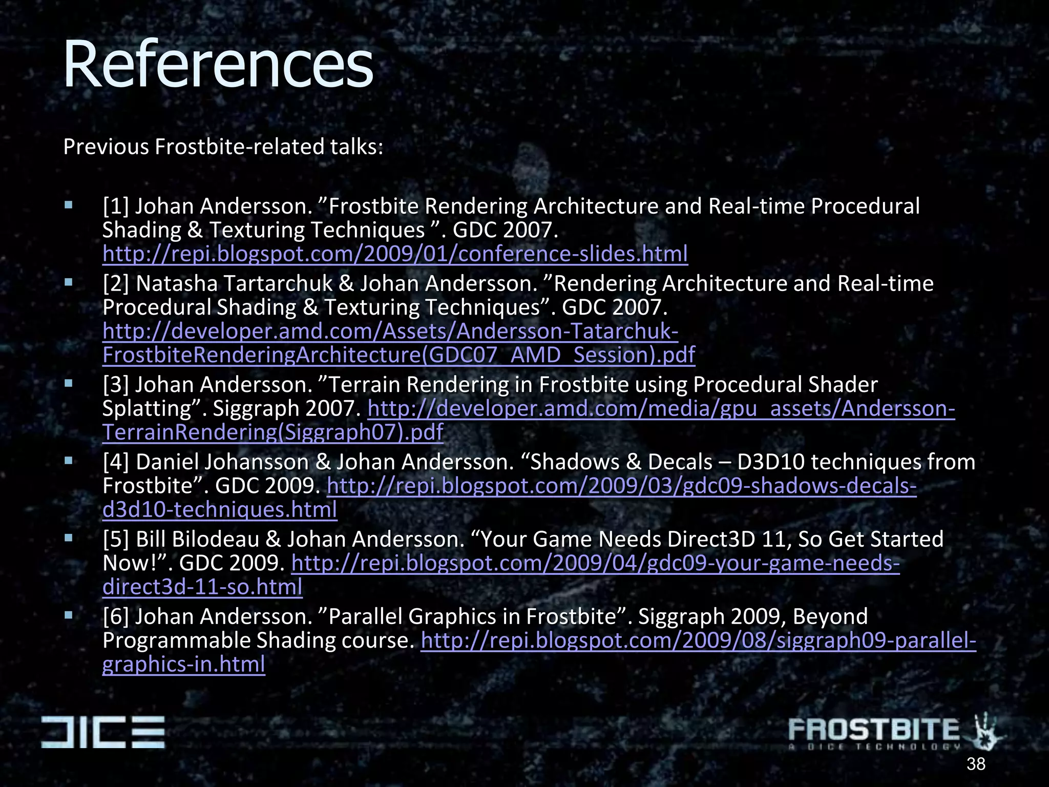 ”Pipelined Compute Shaders”Queues as streaming I/O between compute kernelsSimple & expressive model supporting irregular workloadsKeeps data on chip, supports variable sized caches & coresCan target multiple types of HW & architecturesHybrid graphics/compute user-defined pipelinesLanguage/API defining fixed stages inputs & outputsPipelines can feed other pipelines (similar to DrawIndirect)Reyes-style Rendering with Ray TracingShadeSplitRasterSub-DPrimsTessFrame BufferTrace31