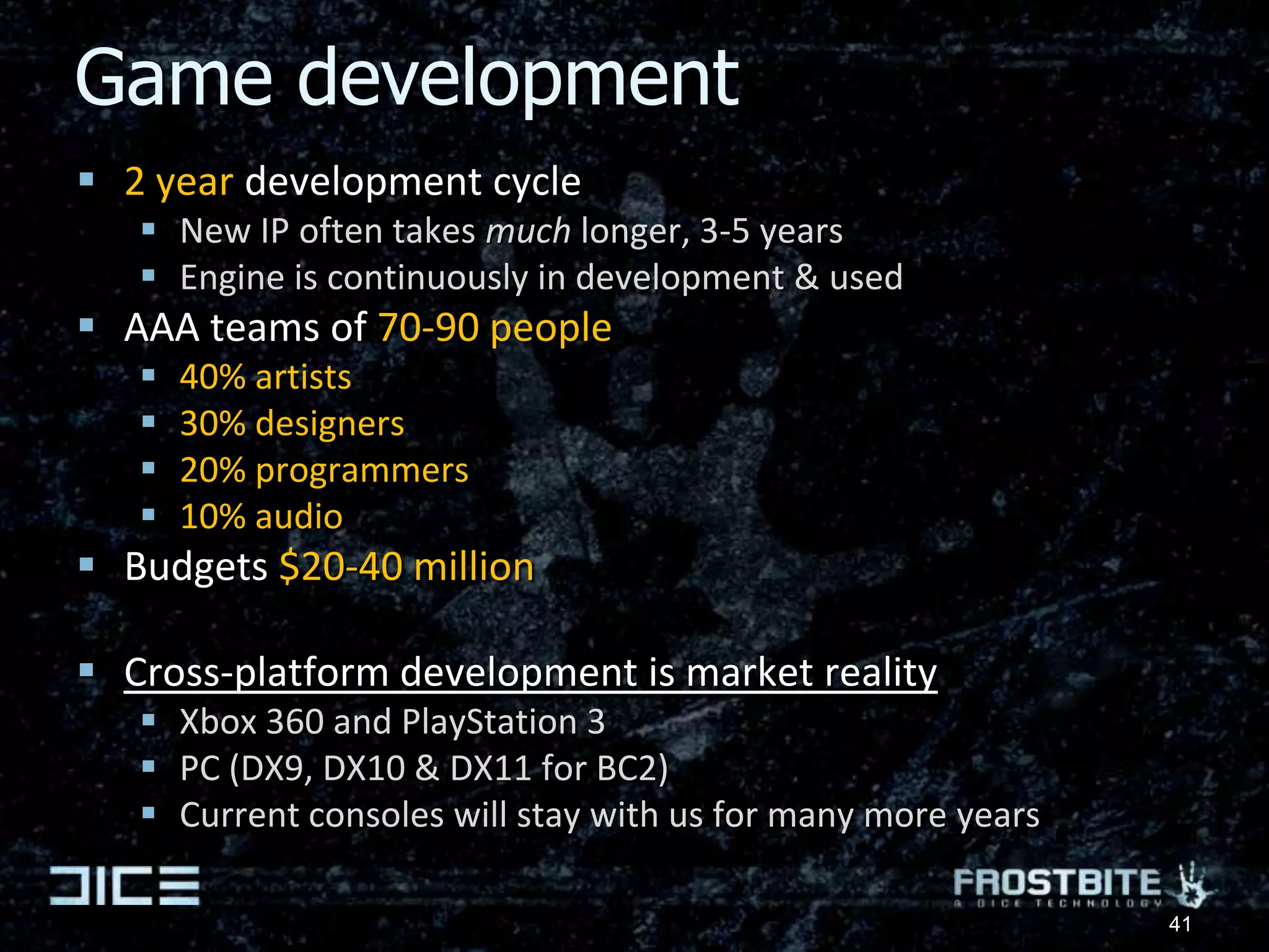 Future hardware (1/2)Single main memory & address spaceCritical to share resources between graphics, simulation and game in immersive dynamic worldsConfigurable kernel local stores / cacheSimilar to Nvidia Fermi & Intel LarrabeeLocal stores = reliability & good for regular loadsTogether with user-driven async DMA enginesCaches = essential for irregular data structuresCache coherency?Not always important for kernelsBut essential for general code, can partition?34