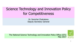 Science Technology and Innovation Policy
for Competitiveness
The National Science Technology and Innovation Policy Office (STI)
May 2017
1
Dr. Somchai Chatratana
Deputy Secretary General
 