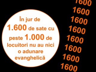 Î n jur de  1.600  de sate cu peste  1.000  de locuitori nu au nici o adunare evanghelică   1600 1600 1600 1600 1600 1600 ...