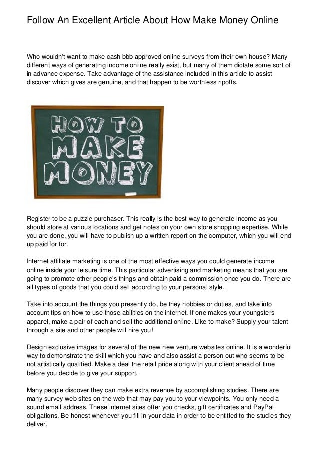 Follow An Excellent Article About How Make Money Online - follow an excellent article about how make money online who wouldn t want to make with