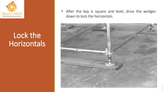 • After the bay is square and level, drive the wedges
down to lock the horizontals.
Lock the
Horizontals
 