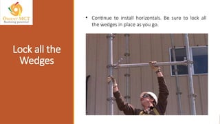 • Continue to install horizontals. Be sure to lock all
the wedges in place as you go.
Lock all the
Wedges
 