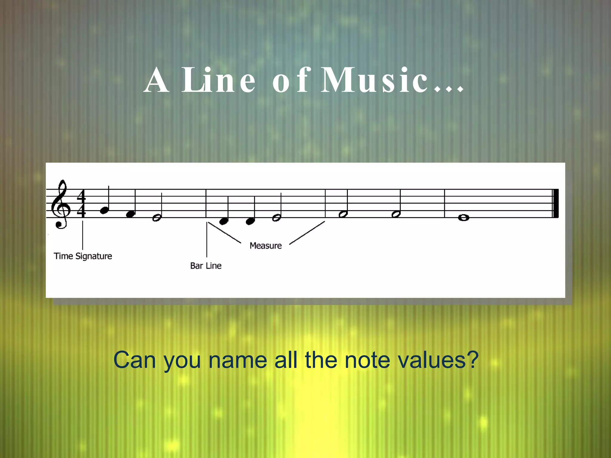 A Line of Music… Can you name all the note values? 