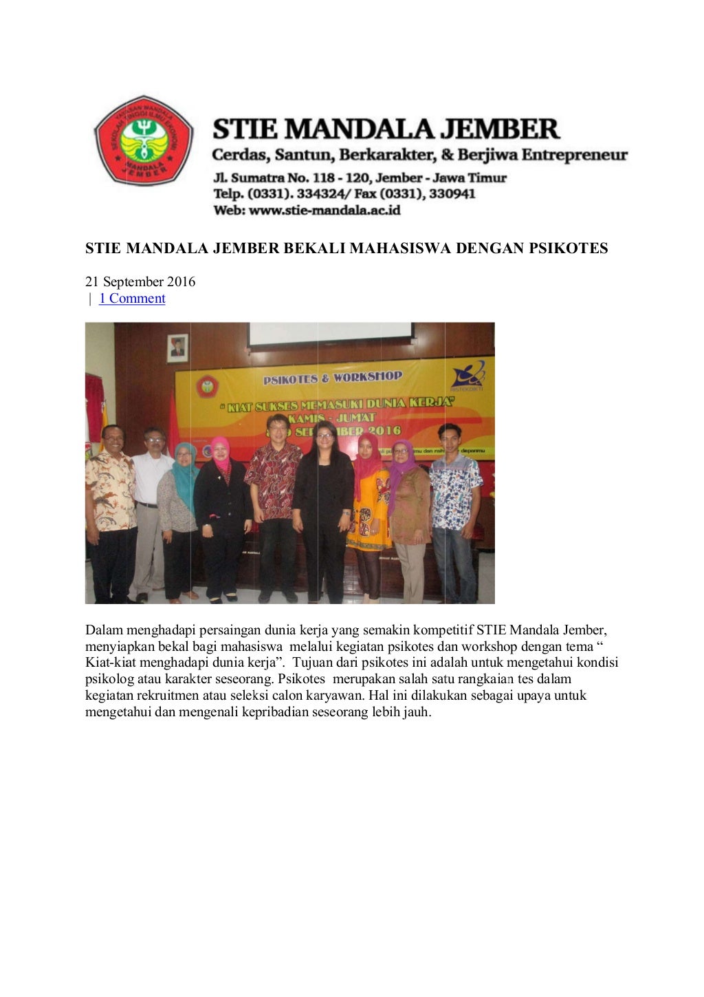 STIE Mandala Jember bekali mahasiswa dengan psikotes