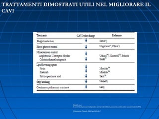 TRATTAMENTI DIMOSTRATI UTILI NEL MIGLIORARE IL
CAVI
Shirai K et al
A novel blood pressure-independent arterial wall stiffness parameter; cardio-ankle vascular index (CAVI)
J Atheroscler Thromb. 2006 Apr;13(2):101-7
 