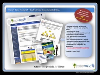 $tiforp™ Como funciona? – Seu Centro de Gerenciamento Online.




                                                                      • Acesso ao pacote de ferramentas.
                                                                      • Configure e controle suas campanhas
                                                                      online.
                                                                      • Administre sua conta.
                                                                      • Acompanhe seu negócio em tempo real.
                                                                      • Gerencie sua lista de contatos
                                                                      • Veja seus ganhos e transfira suas
                                                                      comissões
                                                                      • Veja os planos de comissão e ranking.
                                                                      • Acesse informações de contato da rede.
                                                                      • Contate o suporte da empresa.
                                                                      • Acompanhe suas campanhas em
                                                                      andamento.
                                                                      • Acesse seu CENTRO DE TREINAMENTO

                                                                      Tudo isso e muito mais!.




                              Tudo que você precisa ao seu alcance!

                                                                                       © 2011 Stiforp.com All Rights Reserved.
 