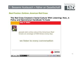 1. Besserer Austausch = Näher an Gesellschaft!

Best Practice: Zuhören, American Red Cross




                                                 19
 