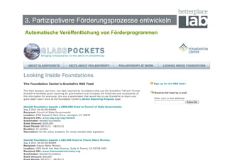 Bessere Förderungsprozesse entwickeln!
3. Partizipativere Förderungsprozesse entwickeln!
Automatische Veröffentlichung von Förderprogrammen




                                                     32
 