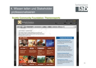 4. Wissen teilen und Stakeholder 
professionalisieren!
 Seattle Community Foundation: Themenreports




                                               56
 