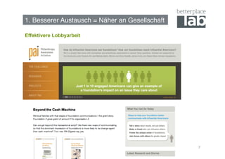 1. Besserer Austausch = Näher an Gesellschaft!

Effektivere Lobbyarbeit




                                                 7
 