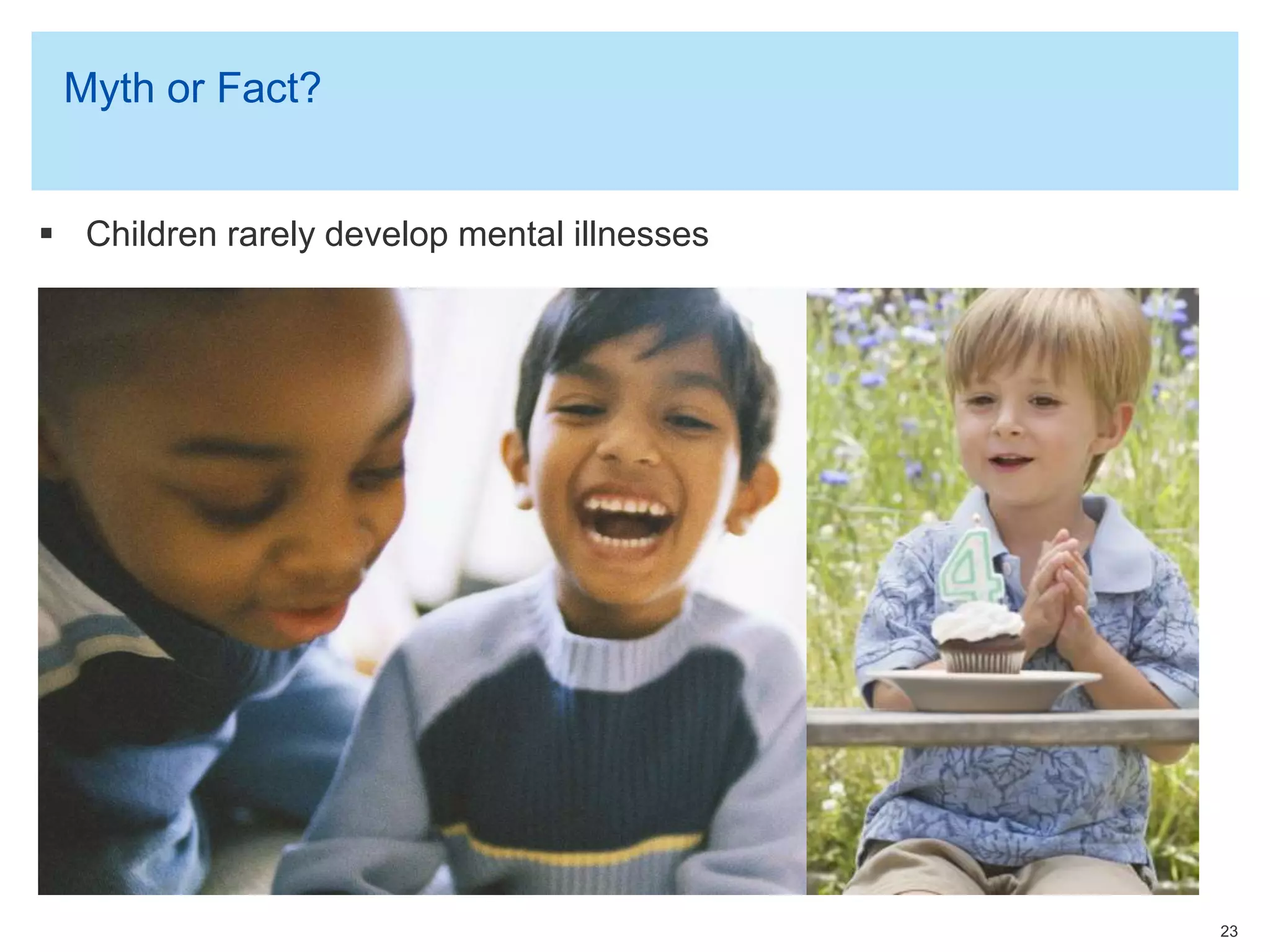 Myth or Fact?
 Children rarely develop mental illnesses
23
 