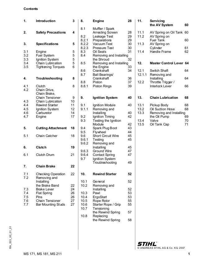 Stihl Ms 211 Chainsaw Service Repair Manual