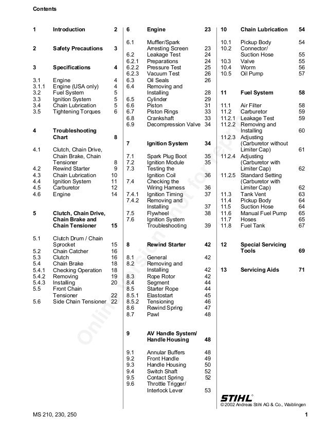 Stihl ms 230 chainsaw service repair manual