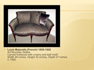 Louis Majorelle (French) 1859-1926Art Nouveau Settee Carved fruitwood with a berry and leaf motif Width 48 inches, Height 32 inches, Depth 27 inches C.1900