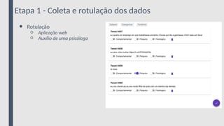 Etapa 1 - Coleta e rotulação dos dados
● Rotulação
○ Aplicação web
○ Auxílio de uma psicóloga
 