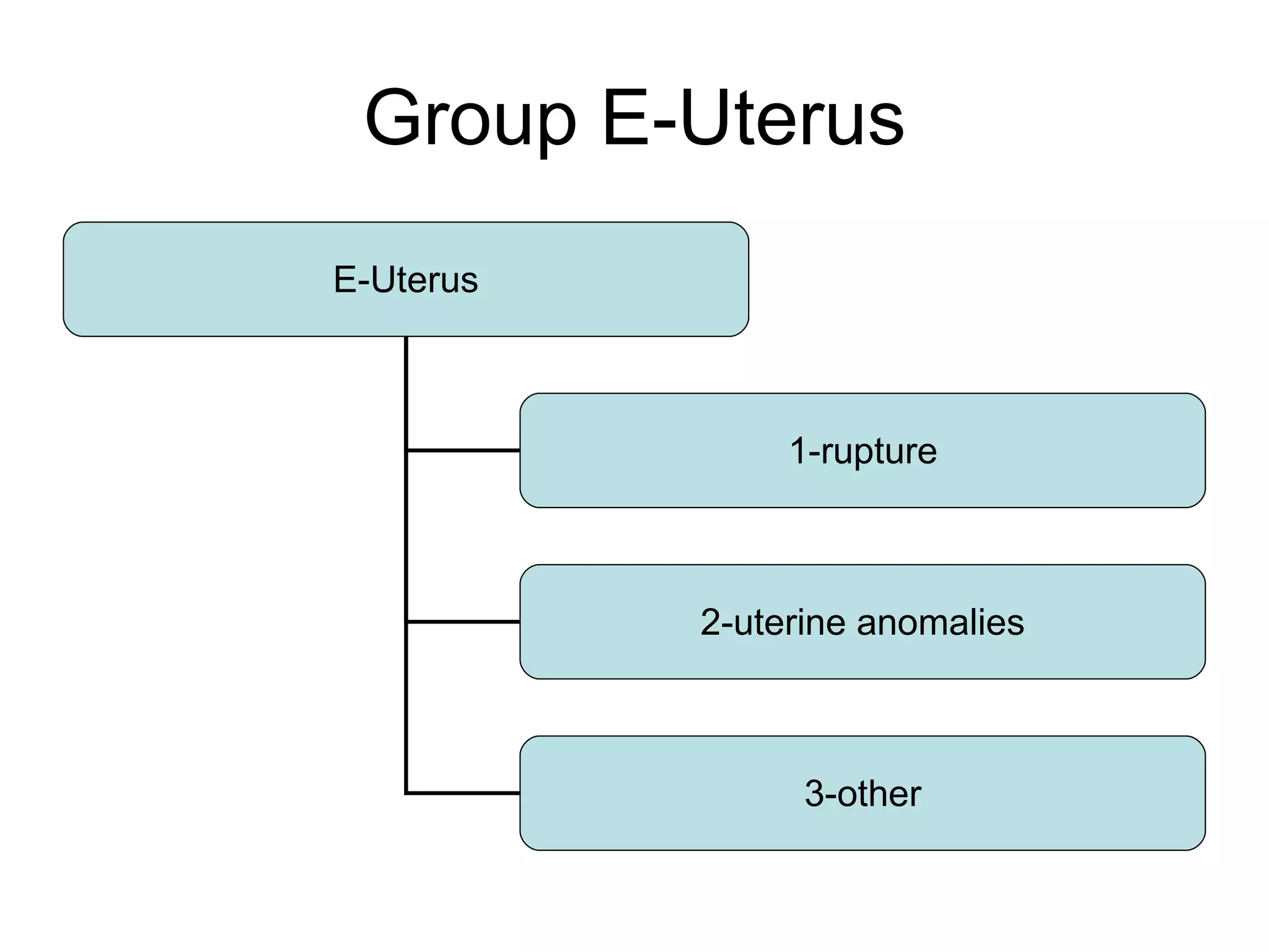 Group E-Uterus E-Uterus 1-rupture 2-uterine anomalies 3-other 