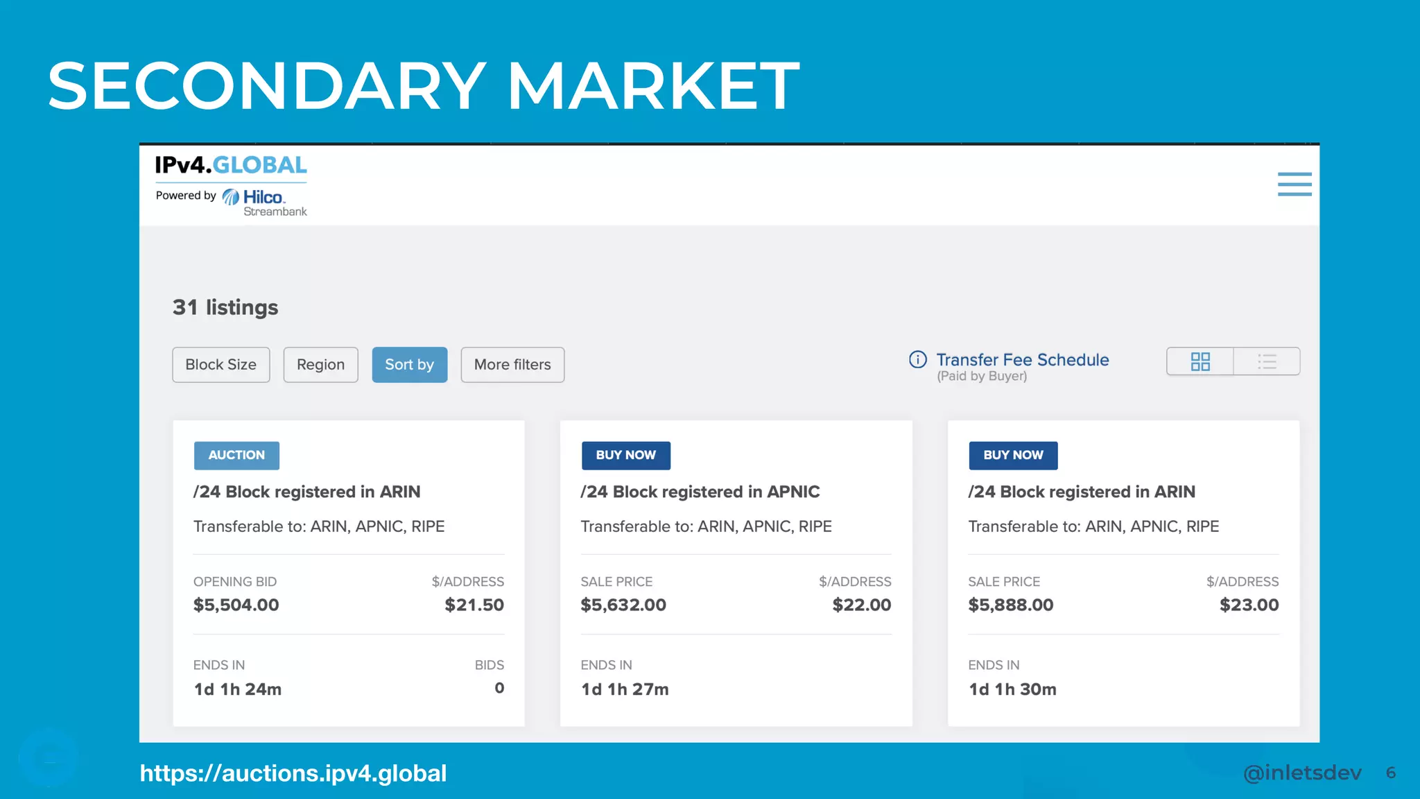 @inletsdev 6
SECONDARY MARKET
https://auctions.ipv4.global
 