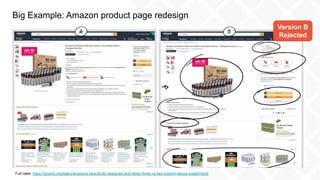 Big Example: Amazon product page redesign
Full case: https://goodui.org/leaks/amazons-beautifully-designed-and-failed-thre...