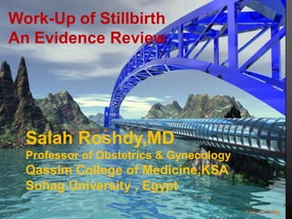 Work-Up of Stillbirth
An Evidence Review




  Salah Roshdy,MD
  Professor of Obstetrics & Gynecology
  Qassim College of Medicine,KSA
  Sohag University , Egypt
 