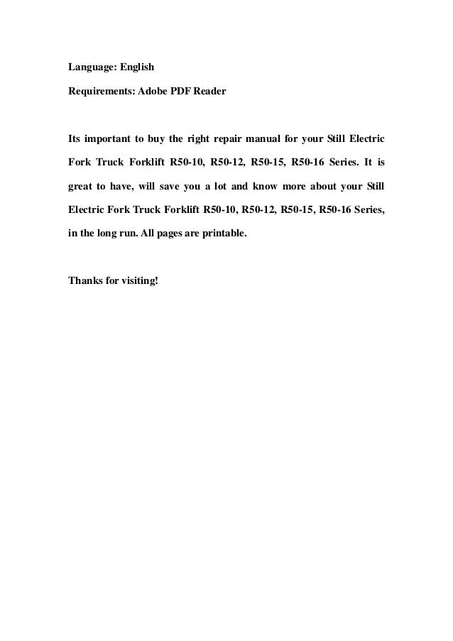 Essay In English Literature Still Electric Fork Truck Forklift R R R R Series Service Repair Workshop Manual Download English Essays For Kids also How To Write A Proposal Essay Still Electric Fork Truck Forklift R R R R Ser Reflective Essay Sample Paper