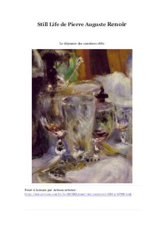 Still Life de Pierre Auguste Renoir

Le dé
jeuner des canotiers 1881

Peint à main par Artisoo artistes:
la
http://www.artisoo.com/fr/le-d%C3%A9jeuner-des-canotiers-1881-p-67999.html

 